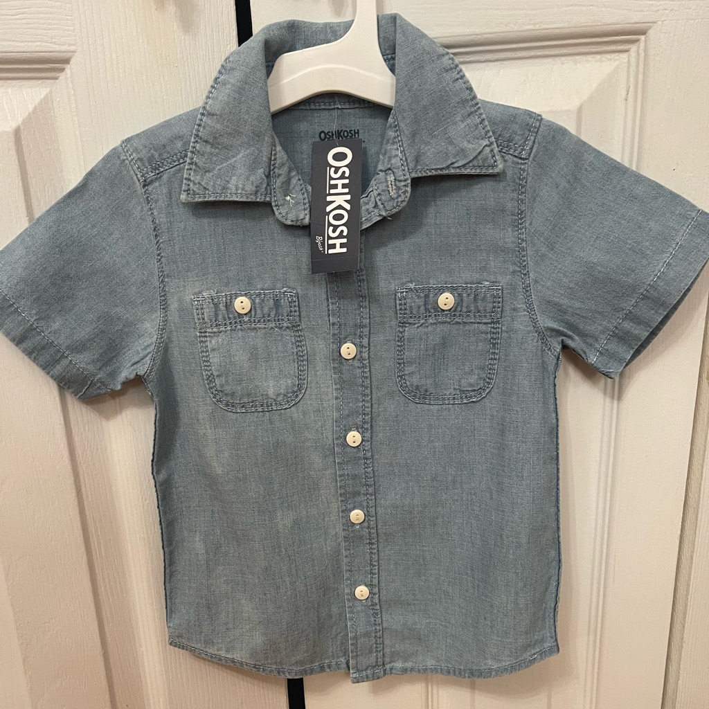 Oshkosh Blue Denim Toddler Button Up Short Sleeve Shirt Size 3t